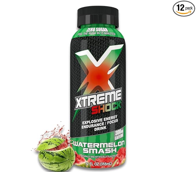 Xtreme Shock RTD Pre-Workout Energy Drink Watermelon 12 Fl Oz (Pack of 12)