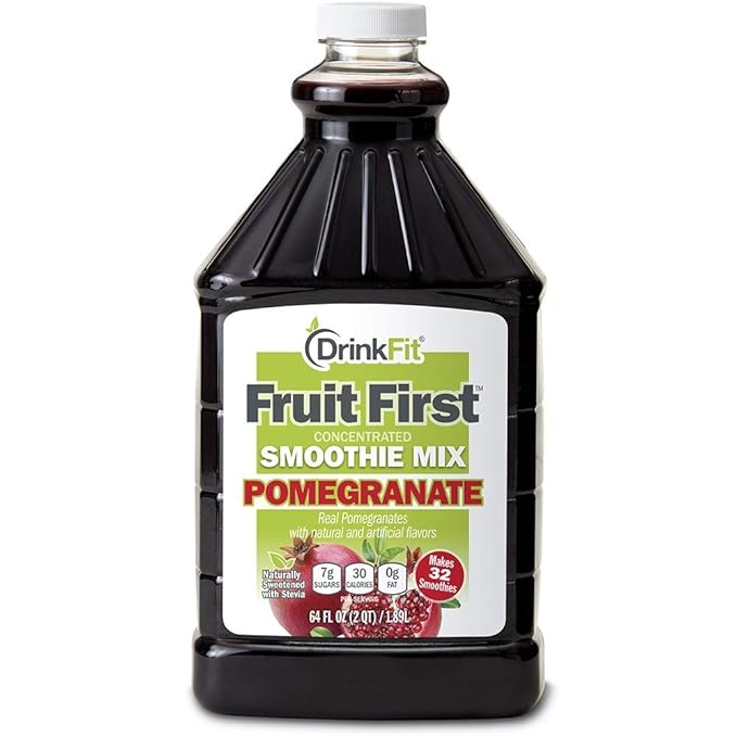 DrinkFit Fruit Smoothie | Real Fruit Puree Low Sugar Gluten:Free &amp Non:GMO Pomegranate Smoothie Mix : Makes 32 Smoothies 64 Fl Oz (Pomegranate)
