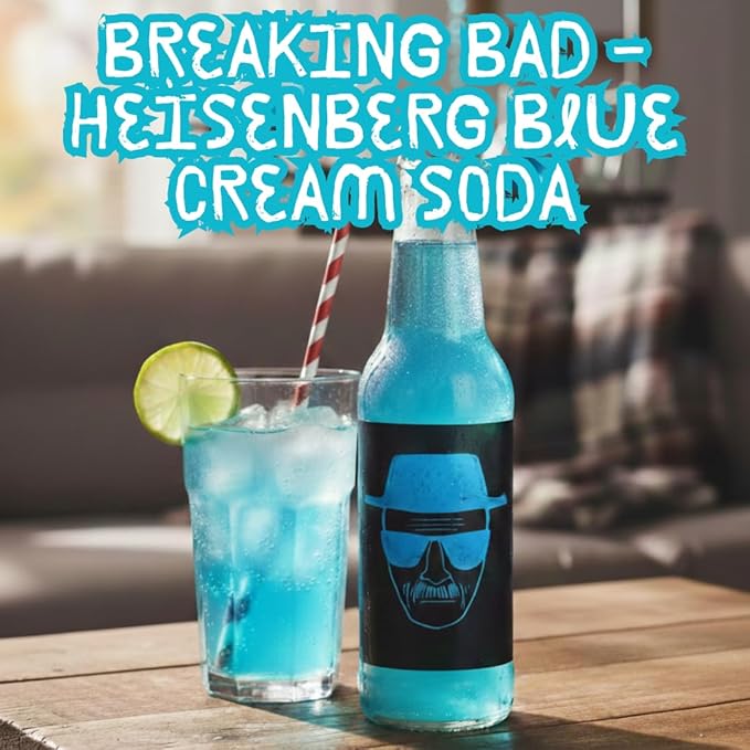 Rocket Fizz Breaking Bad Heisenberg Blue Cream Soda Flavor | Cane Sugar | Craft Soda Pop Drinks | 12 oz in Glass Bottle (6 Pack)
