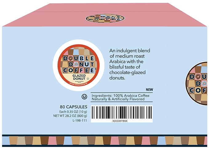 Double Donut Flavored Coffee Pods Medium Roast Glazed Donut Coffee Pods Single-Serve Pods for Keurig K Cup Brewer Machines 80 Count Value Pack