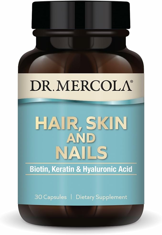 Dr. Mercola Hair Skin and Nails - Provides Biotin Keratin &amp Hyaluronic Acid - Premium Quality - Supports Healthy Aging - Non-GMO Gluten-Free &amp Soy-Free - 30 Capsules (30 Servings)