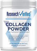 Research Verified® Collagen Powder - Hydrolyzed Marine Collagen Peptides - Unflavored - Skin Hydration and Elasticity Muscle Recovery Non GMO - 30 Scoops Per Container - 1 Month Supply
