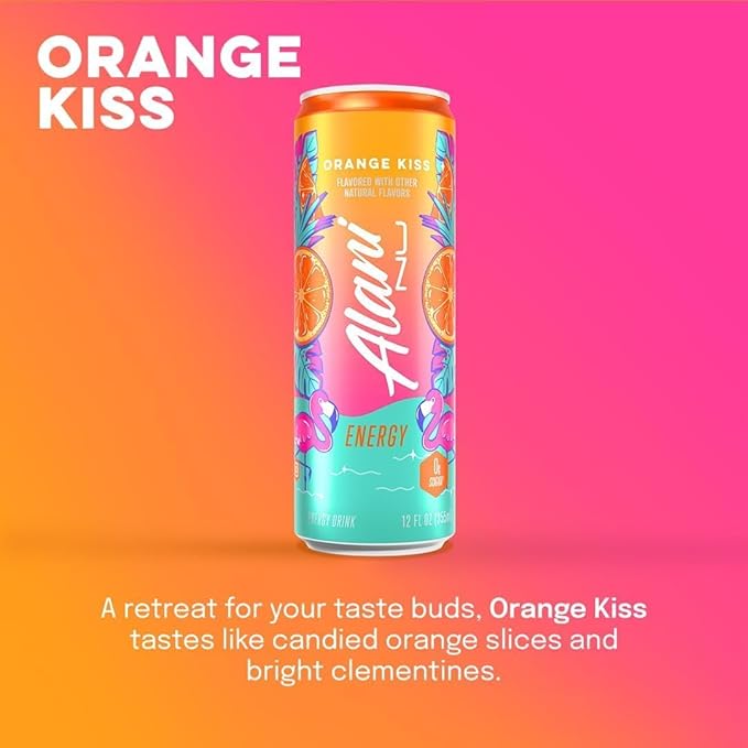Generic Alani Energy Drinks Variety Pack - (Pack Of 12) - 2 Different Flavors : Pink Slush and Orange Kiss - 12 fl.oz. Can -