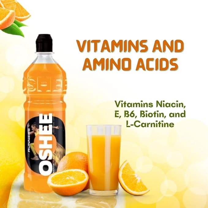 OSHEE ORANGE isotonic Drink 750ml (Pack of 6) - Addition of vitamins and L-carnitine – Sugar Free – Hydration – Vitamin Drinks
