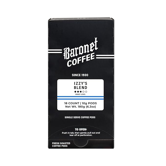 Baronet Coffee Pods [Izzy's Blend Coffee-54 Pods] Single Cup Use for Basket Brew [3 Boxes of 18 Single Serve 10 Gram] Regular Strength Medium Roast [Izzy's Blend]