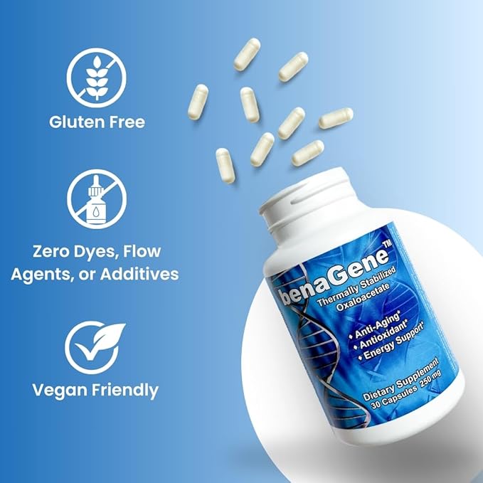Benagene Oxaloacetate Supplement - Supports Cellular Energy - Thermally Stabilized with Vitamin C - Non-GMO &amp Vegan - 30 Servings Once Daily