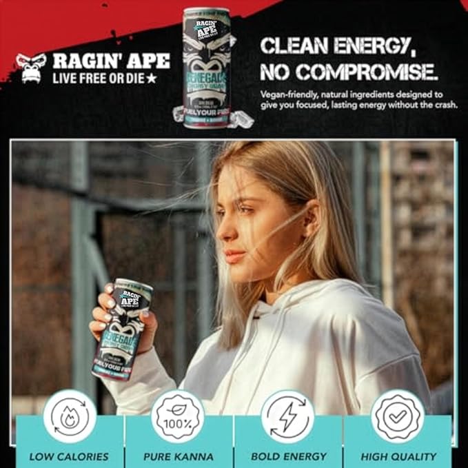 Ragin' Ape Renegade Energy Drink Multipack Vegan Friendly 12 oz Cans with Taurine Kanna and Caffeine Low Calorie Carbonated Beverage For Bold Clean Energy Fuel 24 Pack