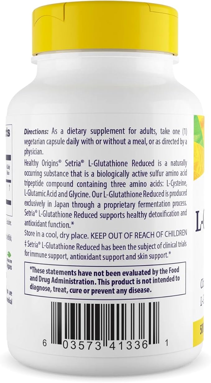 Healthy Origins L-Glutathione 500 mg (Setria Non-GMO Gluten Free Antioxidant Immune Support Skin Support) 150 Veggie Caps