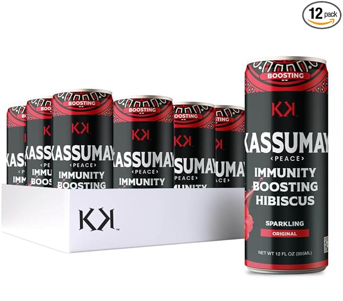 Kassumay Original Sparkling Hibiscus Drink – Premium Plant-Based Wellness Beverage | Immunity Boosting | Antioxidant-Rich | Low Sugar | No Added Sugar| 12 Pack – 12 fl oz Cans