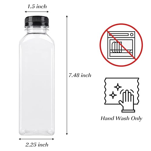 BAKHUK 108pcs 4oz 8oz 16oz Mini Plastic Juice Bottles with Caps Empty Reusable Clear Bulk Beverage Containers for Juice Milk and Other Beverages