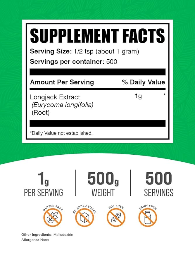 BulkSupplements.com Longjack Extract Powder - Tongkat Ali Extract Tongkat Ali for Men &amp Women - Gluten Free 1g per Serving 500g (1.1 lbs) (Pack of 1)