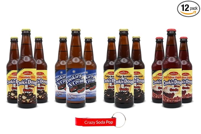 Generic Rocket Fizz Cookie Dough Soda Variety Pack| 12 Pack of 4 Unique Flavors of Soda Pop with Real Cane Sugar | 12 oz Glass Bottles in a Mixed 12 Pack Sampler with Crazy Soda Pop Bottle Opener