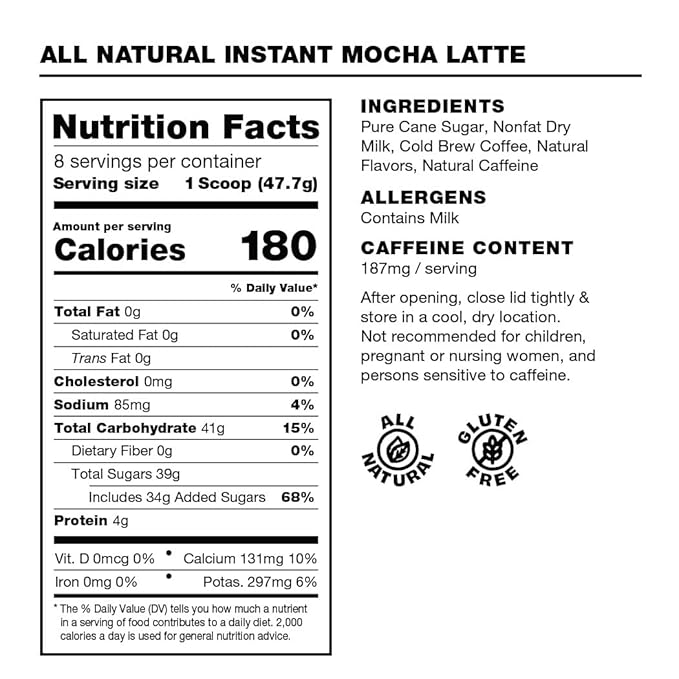 Premium All-Natural Chocolate Mocha Flavored Instant Coffee Cold Brew Latte Mix - 8 Servings - High Caffeine Rich &amp Flavorful Gluten-Free Convenient | MADRINAS