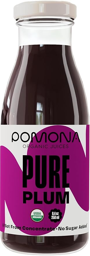 Pomona Organic Plum Juice (Pack of 12) Cold Pressed USDA Organic Juices 100% Plums No Added Sugar Not From Concentrate Vegan Kosher Non GMO Pasteurized 8.4 oz Glass Bottles