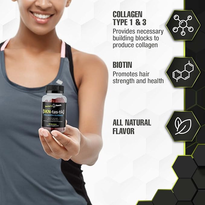 Doctor's Touch SKNtastic Collagen Gummies for Men and Women Clinically Tested Hydrolyzed Collagen with Vitamin C Supporting Healthy Skin and Promoting Healthy Joints