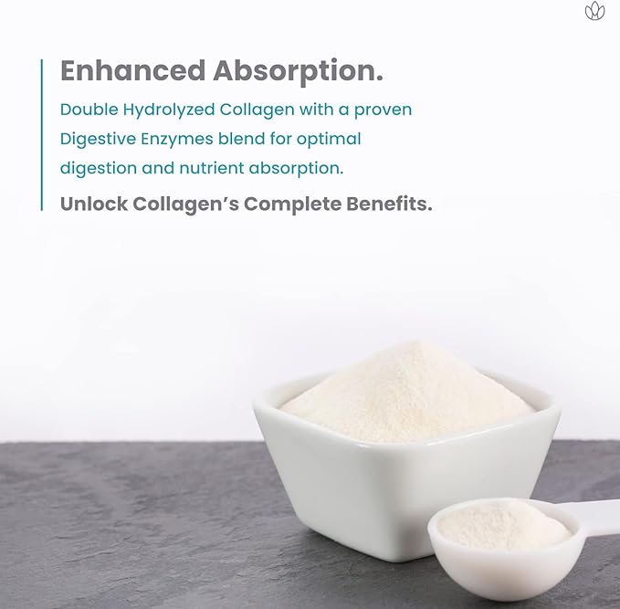 Collagen Peptides Powder - Enhanced Absorption Double Hydrolyzed Grass Fed Keto Protein Powder with Vitamin C - Premium Supplement for Hair Growth Skin Nails Joints &amp Bones Unflavored