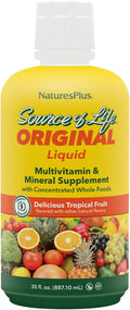 NaturesPlus Source of Life Liquid - 30 fl oz - Tropical Fruit Flavor - Wholefood Supplement Energy Booster Antioxidant - Vegetarian Gluten-Free - 30 Servings