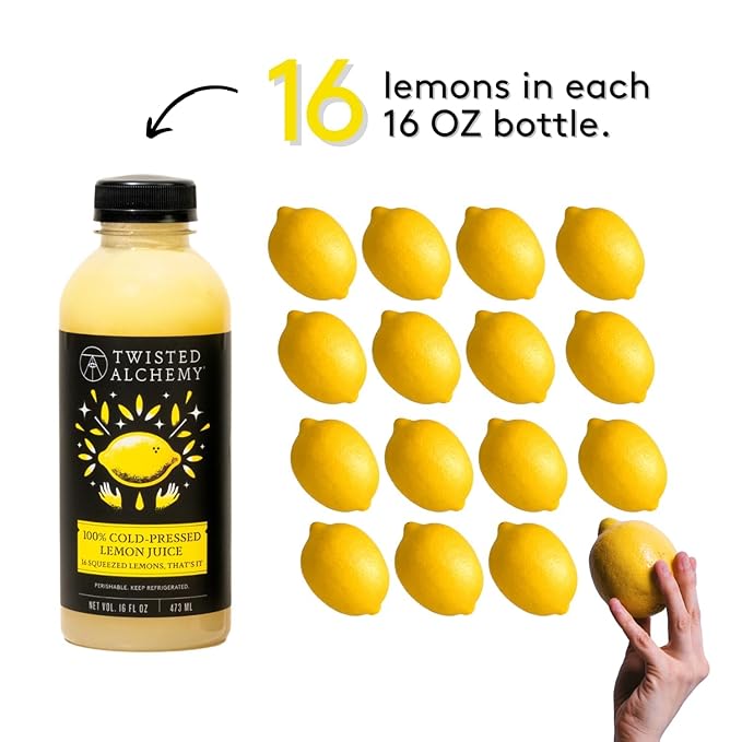 Twisted Alchemy Cold Pressed Culinary Basics Juice 4-Pack – 2 Persian Lime &amp 2 Eureka Lemon – All Natural Non-GMO No Sugar Added Preservative Free – 16 oz Bottles