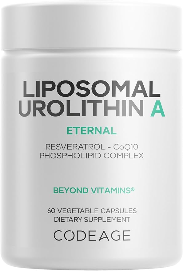 Codeage Liposomal Urolithin A Supplement 500mg Per Serving + Resveratrol Betaine CoQ10 Ellagitannins - A New Frontier Beyond NADH NMN NAD NR and PQQ Vitamins - Bioavailable - 60 Capsules