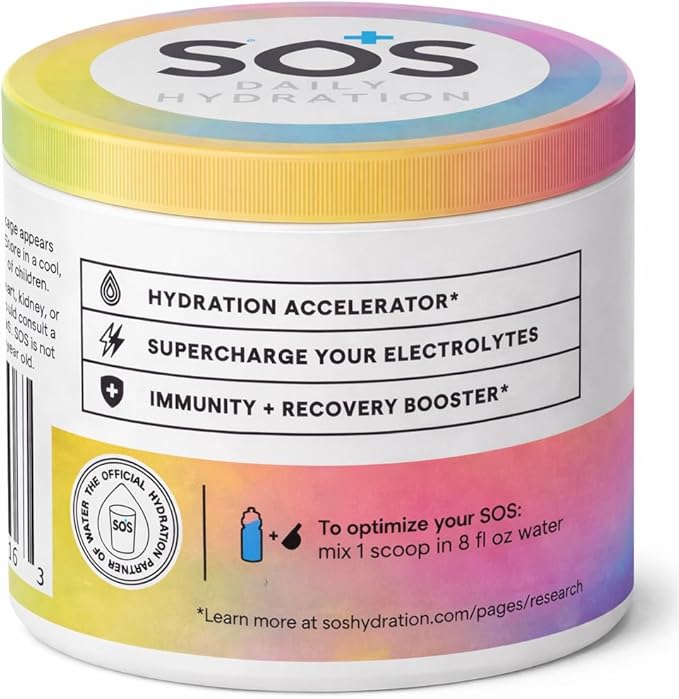 SOS Hydration Electrolyte Powder Drink Mix – Rainbow Sherbet 31 Servings | Low Sugar Electrolytes 15 Cal | Keto Hydration Powder for Rapid Rehydration