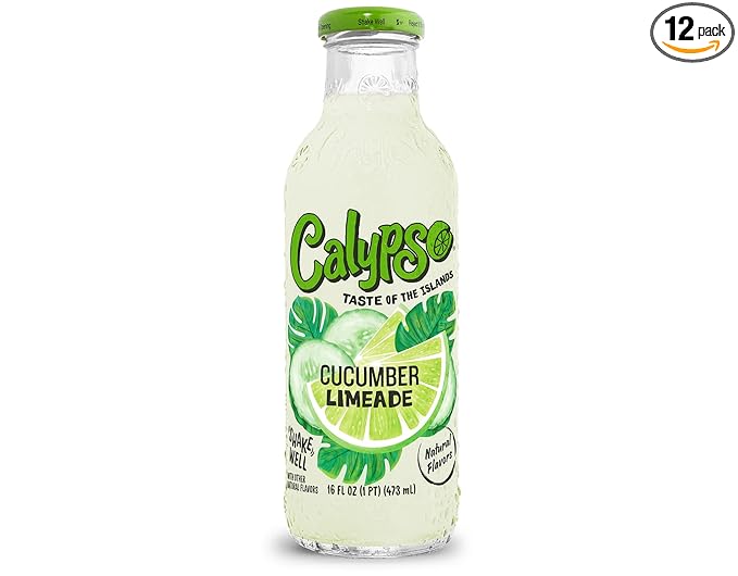 Calypso Limeade Cucumber Limeade Made with Real Fruit 16 Fl Oz Glass Bottles (Pack of 12)