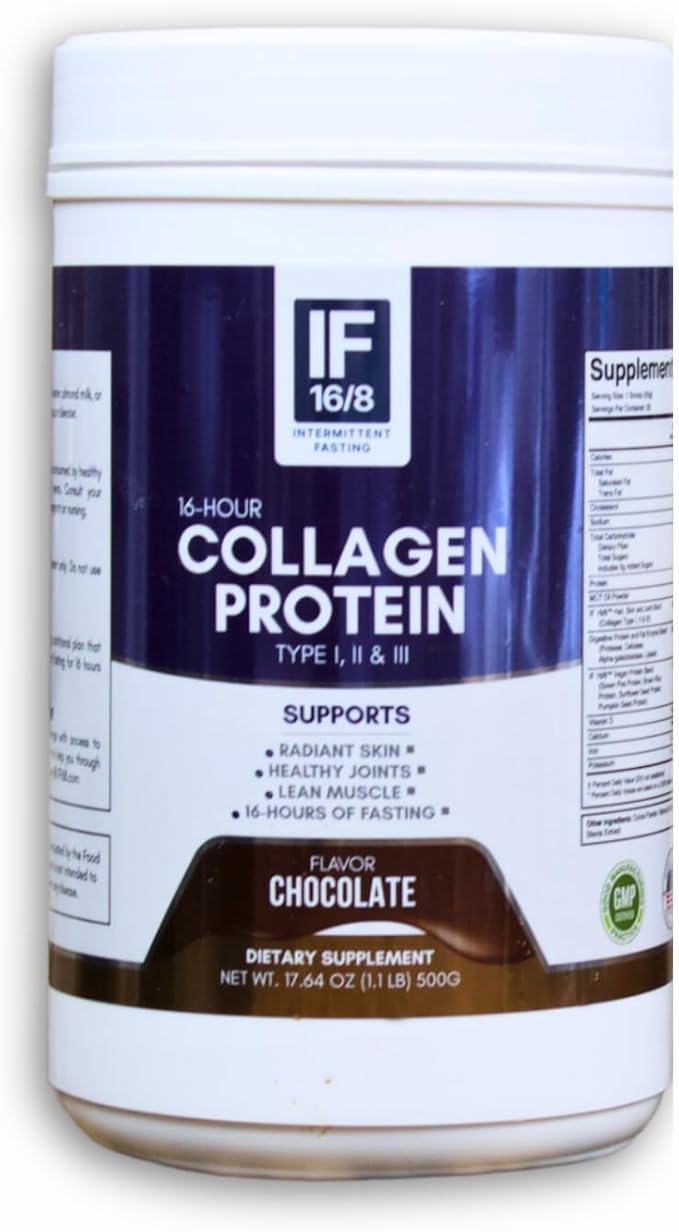ifer 16-Hour Chocolate Collagen Protein/Type I II III Collagen / 15 Grams Vegan Protein / 18 Added Amino Acids/MCT Oil/Approved for Intermittent Fasting/Digestive Enzymes / 500 Grams