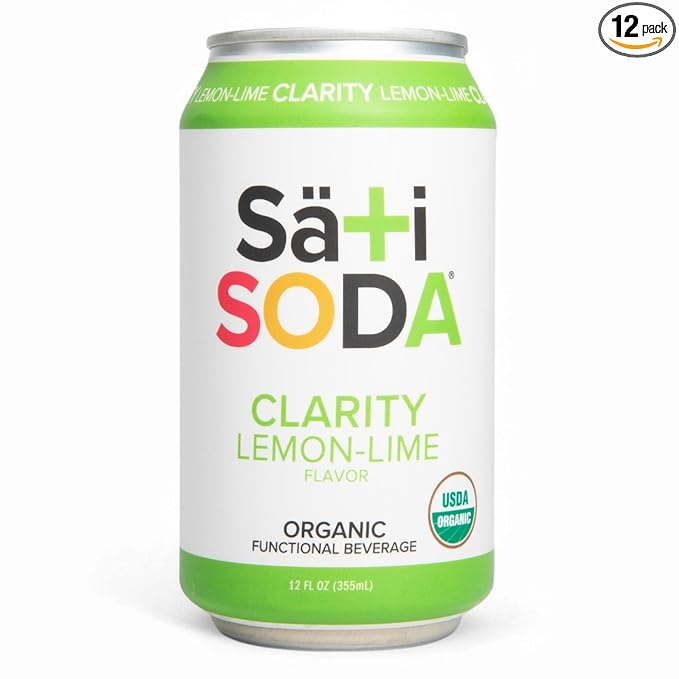 Sati Soda Lemon-Lime – Functional Soda with Ashwagandha &amp Rhodiola – Low Sugar (9g) Low Calorie Organic Adaptogen Drink – Healthy Soda Alternative – 12 Pack