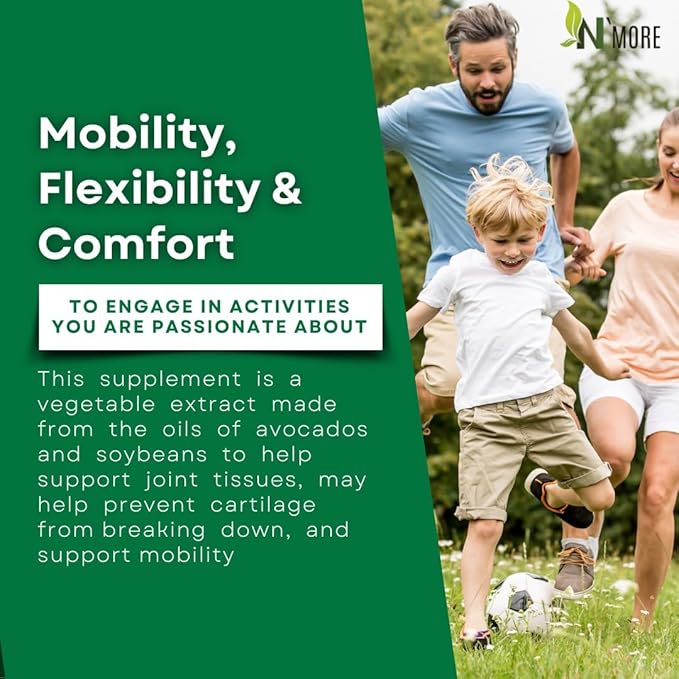 N'More Avocado Soybean Unsaponifiables Joint Health Supplement 400 mg Non-GMO Dairy Gluten &amp Shellfish Free 60 Day Supply One Capsule Per Day