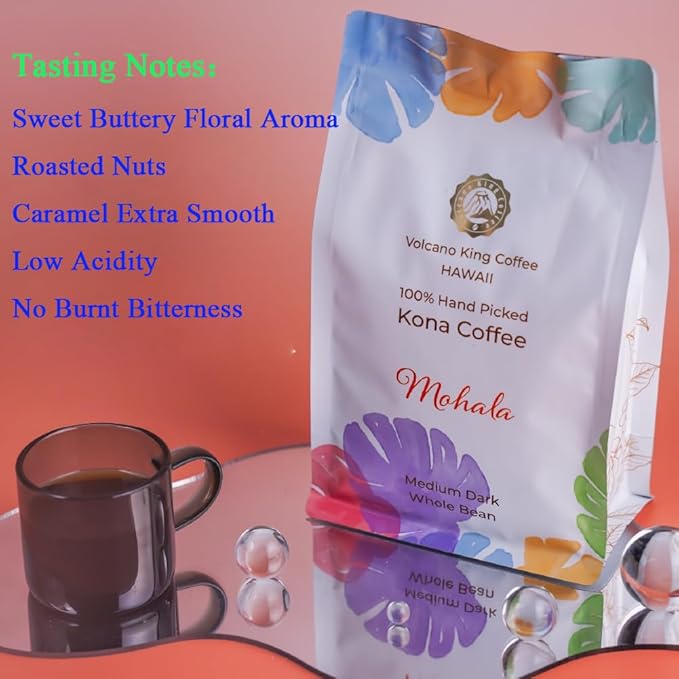 Hawaiian Kona Coffee Beans 100% Kona Coffee Select Grade Medium Dark Roast Whole Bean Direct from Farm Ideal for Espresso Drip or French Press(Mohala 7 oz)