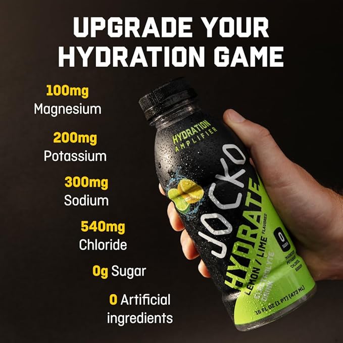 Jocko Fuel Hydrate Electrolyte Drinks - Sports Drink Hydration Amplifier Thirst Quencher - Scientifically Formulated Electrolyte Blend Lemon-Lime 16 Oz (12 Pack)