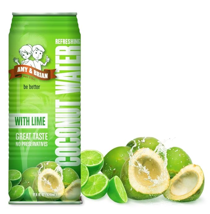 Amy &amp Brian Pure Coconut Water with Lime Non-GMO No Sugar Added Refreshing and Hydrating Real Coconut Water 17.5 Fl Oz (Pack of 12)