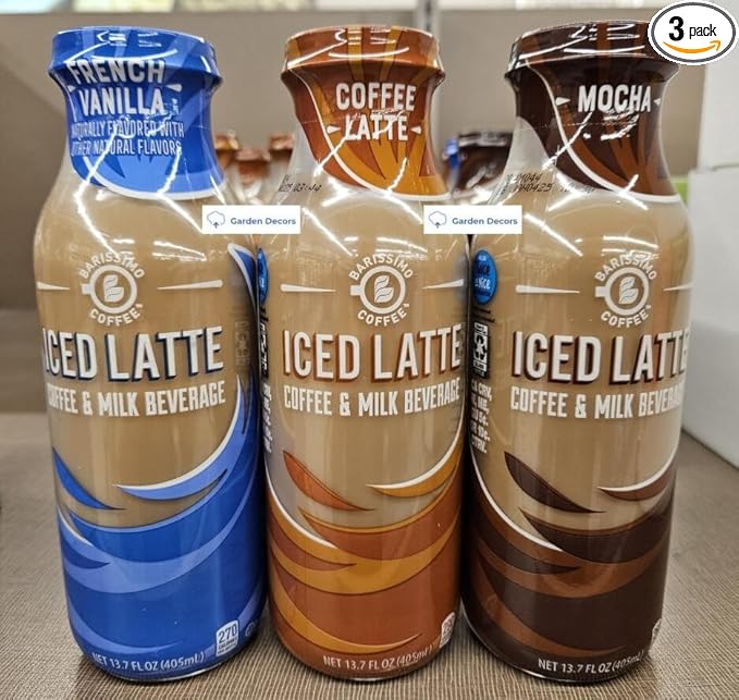 Barissimo Iced Latte Coffee &amp Milk Beverage French Vanilla Coffee Latte Mocha 13.7fl oz 405ml (Three Bottles)