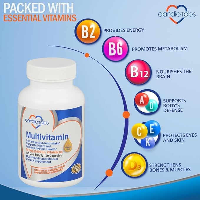 Multivitamin - Heart and Immunity Supplements for Men &amp Women Multivitamin for Men &amp Women with Minerals B-Vitamin Complex Vitamins A C E K and 2000 IU Vitamin D3 120-Count Bottle