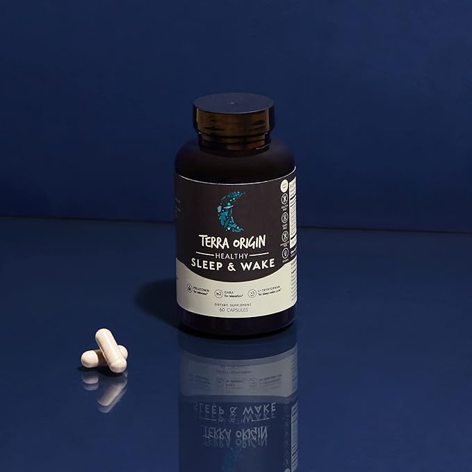 TERRA ORIGIN Healthy Sleep &amp Wake | Natural Sleep Aid Supplement for Adults | Restful and Awake Refreshed | GABA L-Tryptophan Melatonin Chamomile Valerian PassionFlower | 60 Capsules