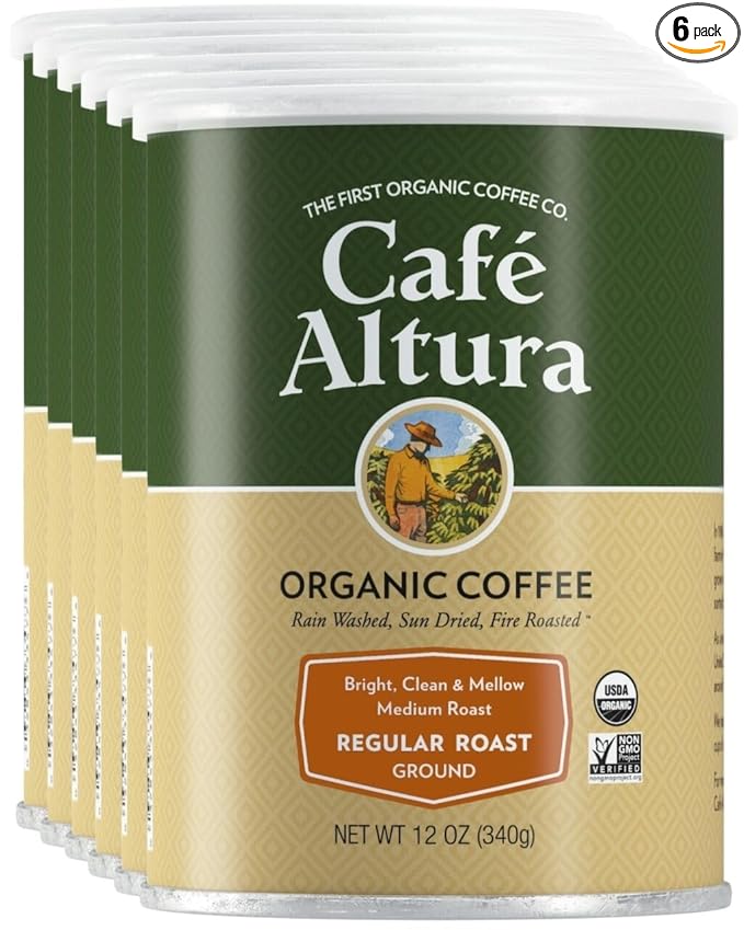 Cafe Altura Ground Organic Coffee Regular Roast 12 oz Can (Pack of 6)