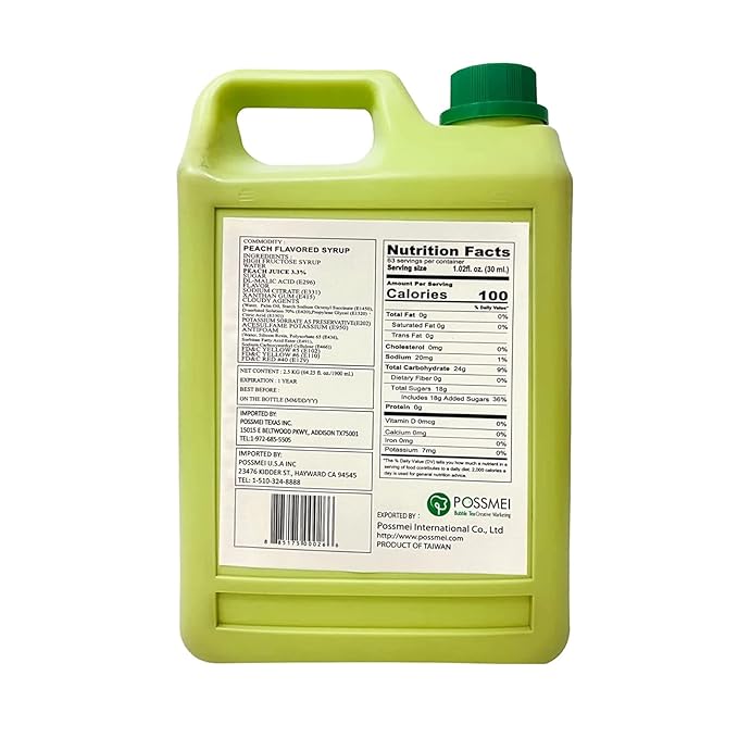 Possmei Peach Flavored Syrup 5.5 Pound Plastic Jar 1 Pack