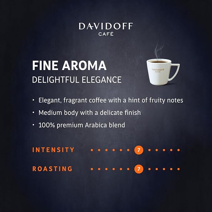 DAVIDOFF Fine Aroma Instant Coffee - Elegant and Fragrant - Medium Body with a Acidic Tang - 100% Arabica Beans - 7/12 Intensity - 6 x 3.52 oz