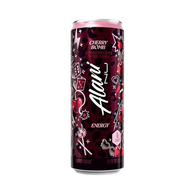Alani Cherry Bomb &amp Cotton Candy Energy Drink Sugar Free Low Calorie Energy Drinks 12 fl oz Cans (Pack of 12)