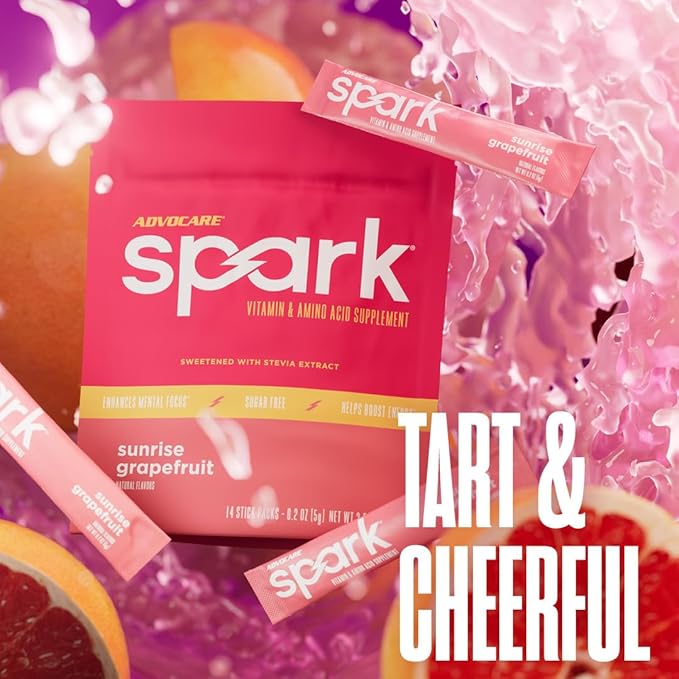 AdvoCare Spark - Energy Drink Mix - Vitamin &amp Amino Acid Supplement - Supports Energy &amp Focus* - Portable Immune Support* - Sugar-Free - Sunrise Grapefruit 14 Stick Packs (2.5 oz)