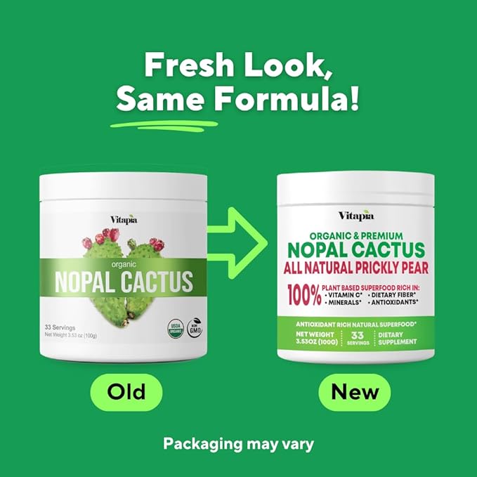 Vitapia Nopal Cactus Extract for Antioxidant Skin Metabolism Wellness Heart Health Support - 100g Organic Powder - Non GMO Gluten Free Supplement