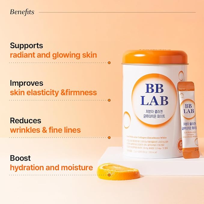 BB LAB Collagen Glutathione White Low Molecular Korean Stick Supplement Fish Peptides Vitamin C Vitamin E Glutathione Fast abosorption Orange Flavor
