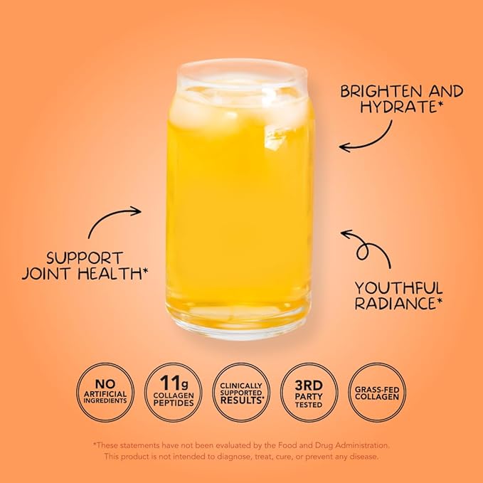 Clean Simple Eats Collagen Powder + Beauty Blend Peach Mango 11G Hydrolyzed Collagen Peptides from Grass Fed Bovine &amp Chicken Hyaluronic Acid for Hair Skin Nail &amp Joint Support 30 Servin