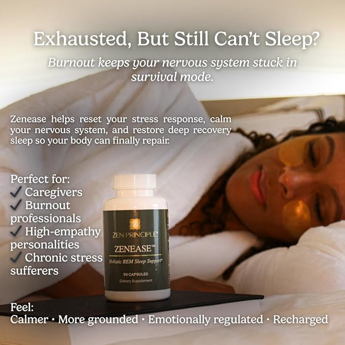 Zen Principle Zenease Sleep Support with Magnesium Glycinate Ashwagandha KSM-66® Saffron L-Theanine &amp GABA – No Melatonin Natural Stress Relief &amp Sleep Aid. 180 Capsules