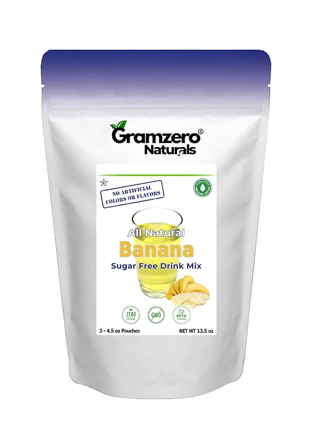 GramZero All Natural Banana Zero Calorie Sugar Free Drink Mix Great For Nutrition Club Loaded Tea Stevia Sweetened