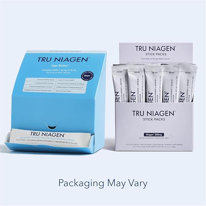 TRU NIAGEN NAD+ Booster with Hydration &amp Prebiotic Support Award-Winning Nicotinamide Riboside Mixing Powder for Cellular Energy Repair &amp Healthy Aging - 30ct/300mg Stick Packs: On-The-Go Sup