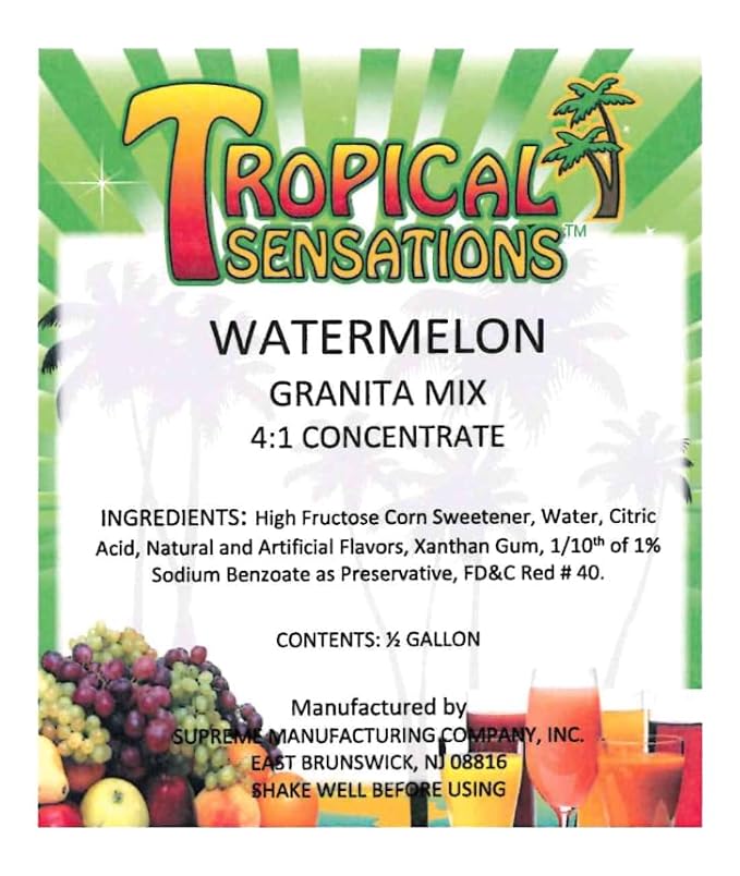 Tropical Sensations Watermelon Granita Slushie Mix – 6 Bottles 64 oz Each – Non-Alcoholic Frozen Drink Mix for Slush Machines – Bulk Case