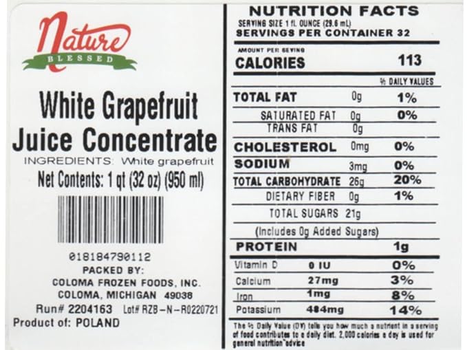 Nature Blessed 100% White Grapefruit Juice Concentrate - 4 Quarts (4/32 fl oz bottles) Especially good for Home Vintners Home Brewers Smoothies a Refreshing Drink or Making Jelly