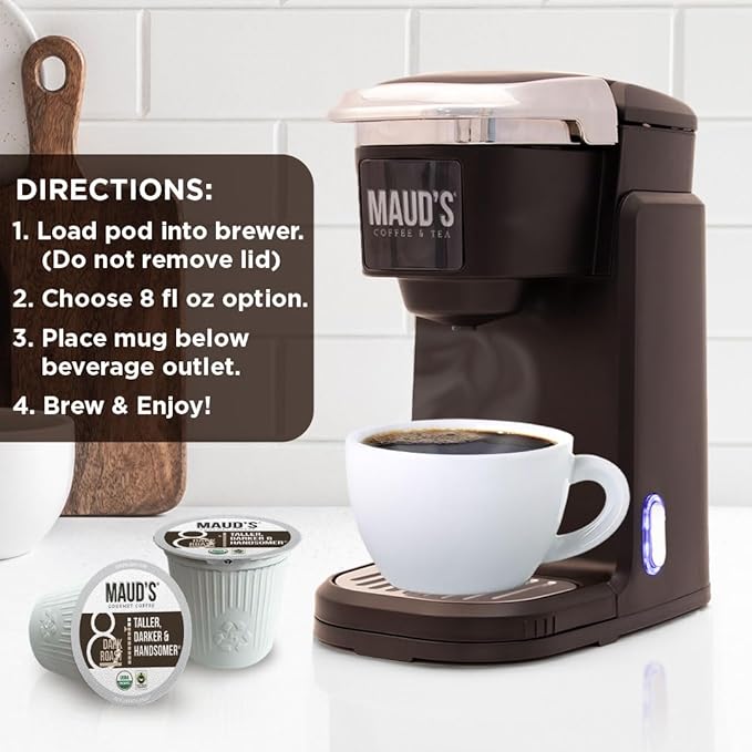 Maud's Organic Dark Roast Coffee Pods 50 ct Fair Trade &amp Single Origin Single Serve Pods – 100% Arabica Coffee Compatible with Keurig K Cups Maker