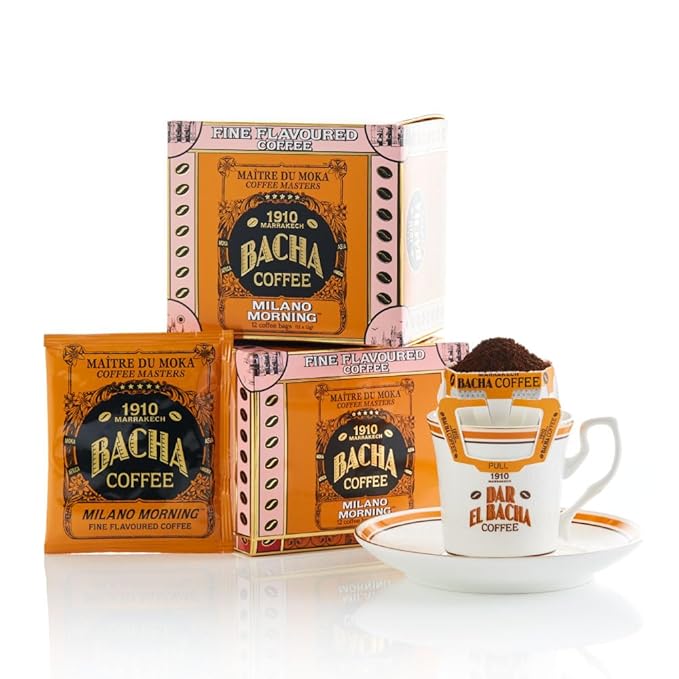 Bacha Coffee | Milano Morning Fine Flavoured Medium Roast 100% Arabica Specialty Coffee 12 Coffee Drip Bags Gift Box
