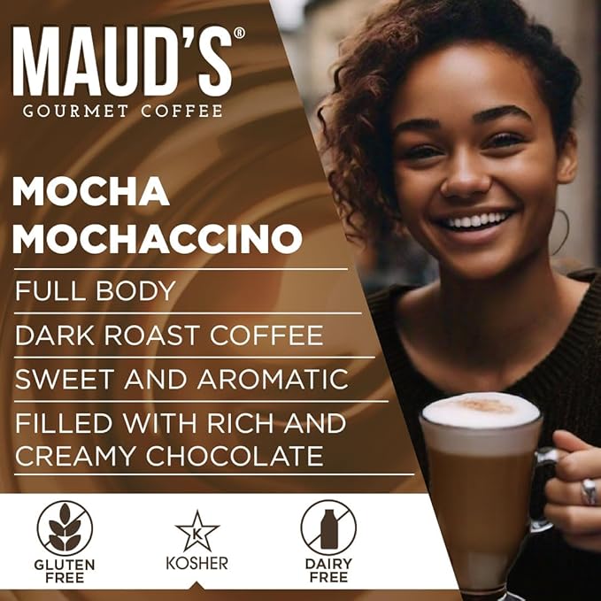 Maud's Chocolate Mocha Cappuccino Coffee Pods 50ct - Mochaccino Mocha Flavor - Made with Gourmet Arabica Coffee Pods Compatible with Keurig K Cups Maker